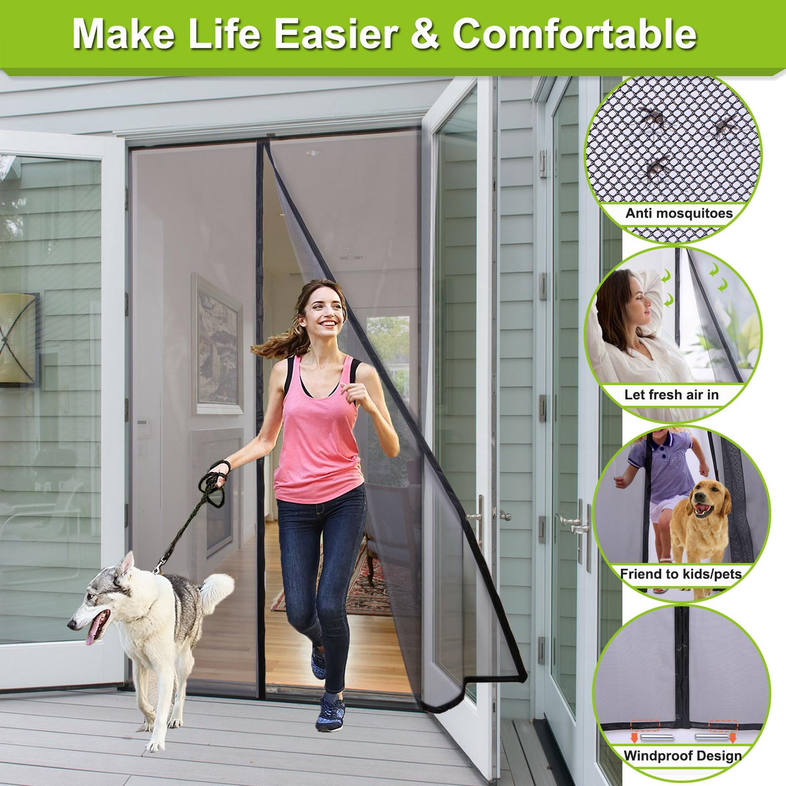 Duncan Rekta Mesh Screen メッシュスクリーン Risareyi Magnetic Screen Door Self Closing, White Upgraded